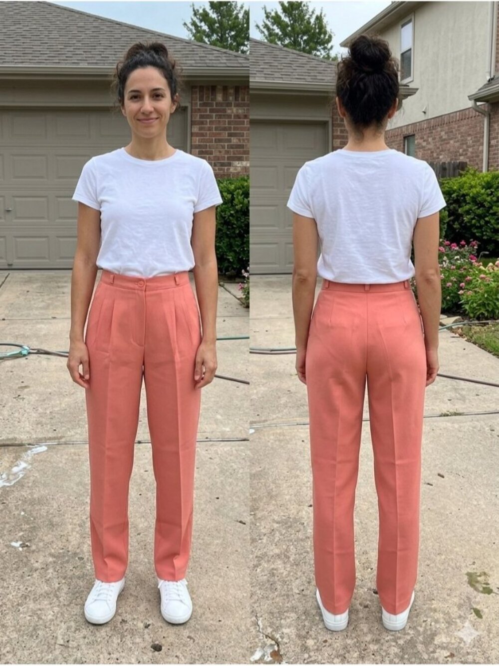 Vintage Liz Baker Pleated Trousers 8P Coral Pink High Rise Polyester Pants